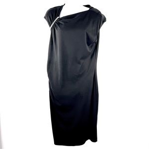 Lafayette 148 New York Black Cocktail Midi Dress Size XL Asymmetrical Draped
